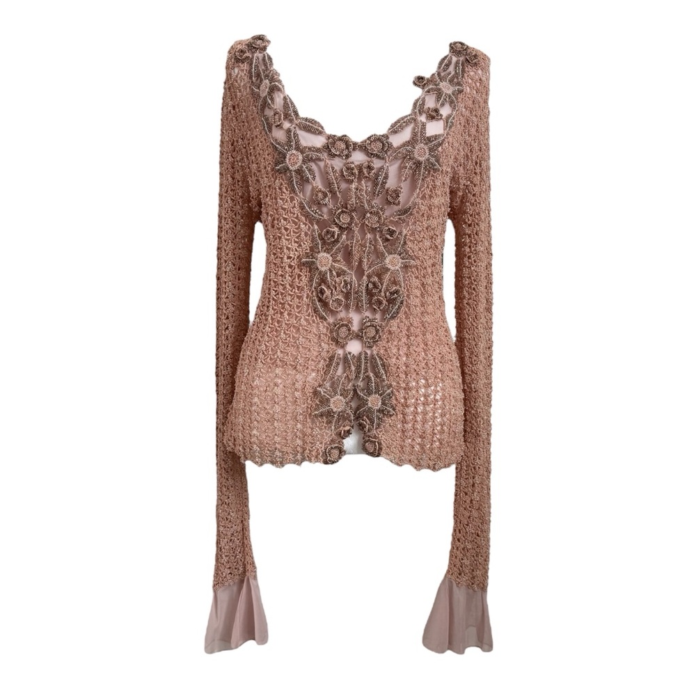 Moschino Cheap & Chic Beaded Flower Knit Top